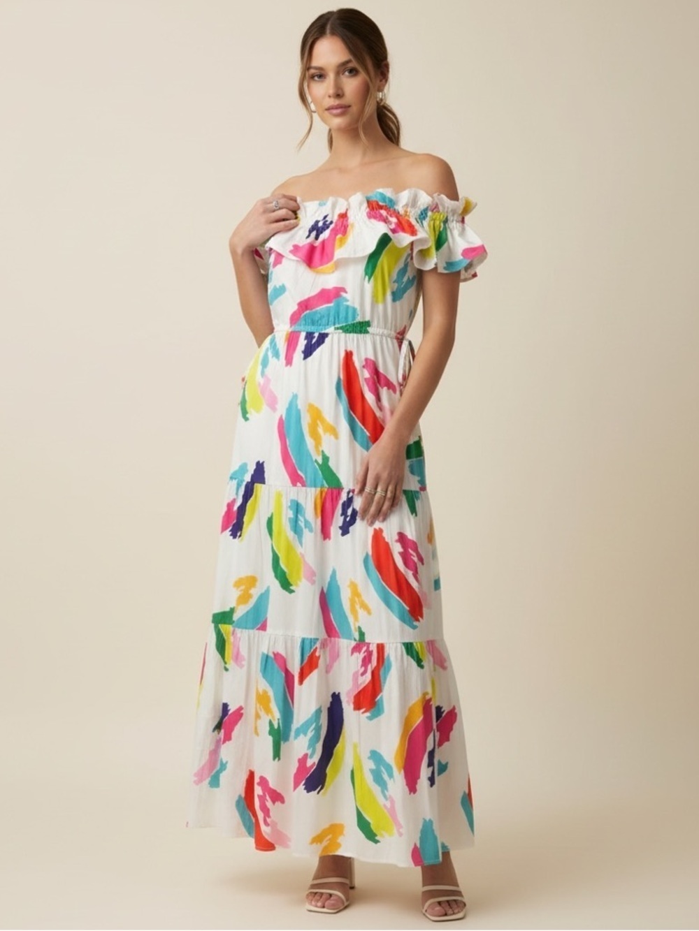 Crosby by Mollie Burch Margot Dress Ruffle Off Shoulder Tiered Cotton Sz XS BOHO